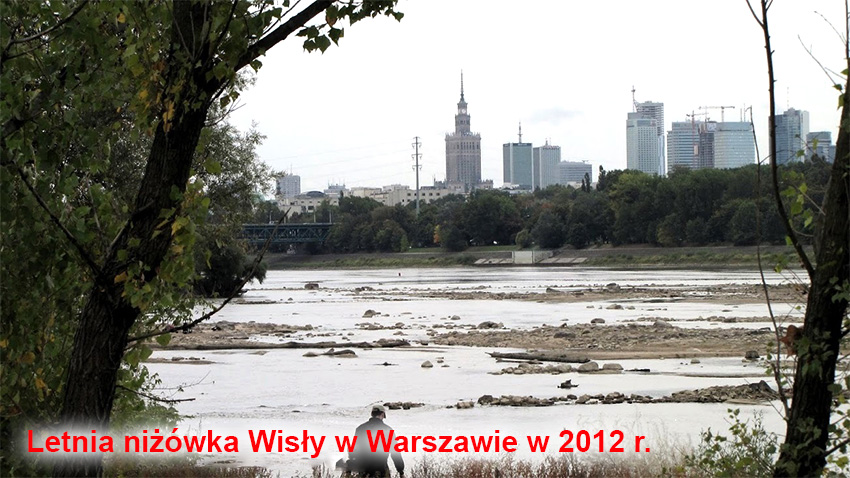 Letnia niżówka Wisły w Warszawie w 2012 r.