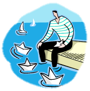 pomost, człowiek, papierowe łódki